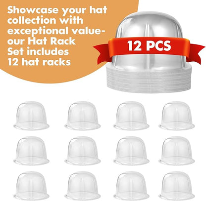 12 PCS Hat Holder Display Organizer Racks Stands Table Top Storage Hanger for Cowboy Fedora Closet Trucks Brim Bill Shaper (Clear)