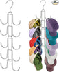 Hat Organizer for Closet, Rotatable Metal Caps Rack with 10 Large Hooks for Display, Holds Up to 40 Baseball Caps, Collapsible Hat Hanger for Closet, Dorm Room Organizers and Storage, White