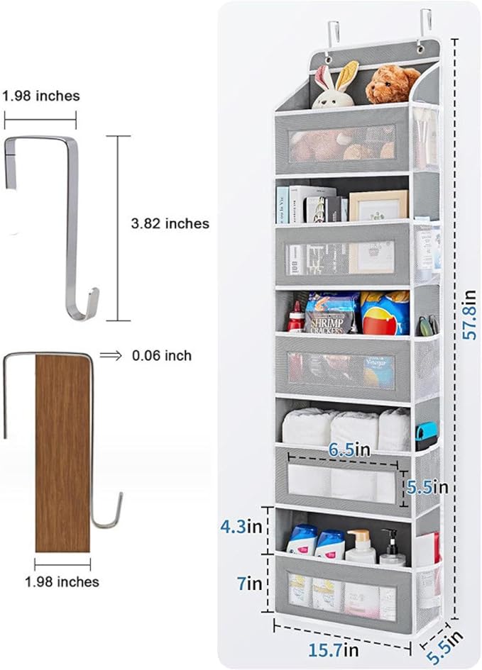 5-bin Over-the-Door Organizer - Large-Capacity Fabric Storage for Wardrobe, Bedroom, and Bathroom - Space-Saving Solution for Clutter-Free Living