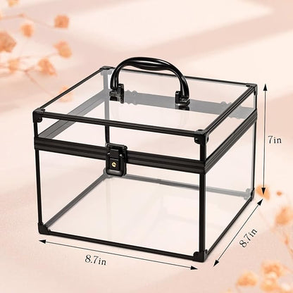 Costravio Makeup Display Clear Clear Makeup Case Portable Transparent Artists Train Case Crown Box Large Capacity Toiletry Organizer Box Travel Makeup Storage for Vanity Bathroom Craft Toys Case