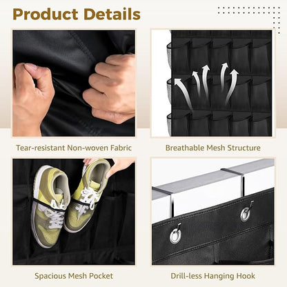 3 Pcs Over the Door Shoe Organizers, 35 Pockets Large Hanging Storage Bags, Space-saving Non-Woven Mesh Shoe Racks, Hanging Storage Holders for Shoes, Boots, 27.5×65", Fits Standard Doors