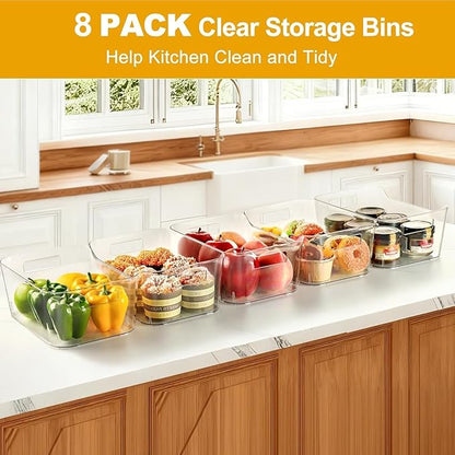 Hudgan 8 Pack Clear Pantry Organizer Bins for Kitchen, Clear Plastic Storage Bins for Bathroom, Pantry Organizer Containers for Home Edit, Drawer, Under Sink, Fridge