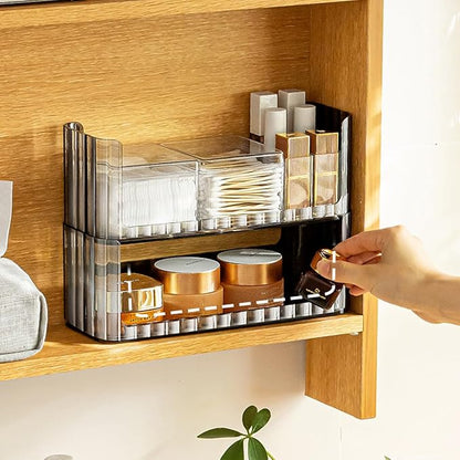 2-Tier Medicine Cabinet Shelves Organizer, Makeup Storage Holder Compartments, Shelf Trays for Bathroom Cabinet Wall, Counter, Vanity, Kitchen - Clear