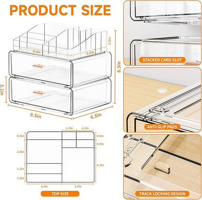 Yieach Clear Acrylic Makeup Organizers Countertop for Dresser,Desk,Bathroom Vanity,3 Tier Stackable Make up Holders and Makeup Cabinet,Tiered Cosmetic Storage and Make up Containers for Palette,Brush