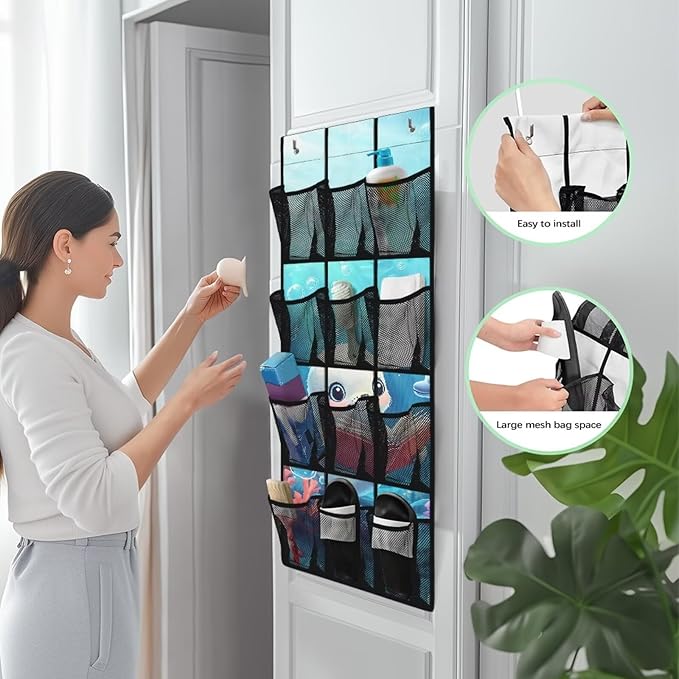 Sea Lion 12 Pockets Door Shoe Organizer Hanging Storage Bag Space Saving Nursery Door Organizer for Baby Supplies 4 Shelf Over the Door Shoe Rack for Apartments Dorms Bathrooms