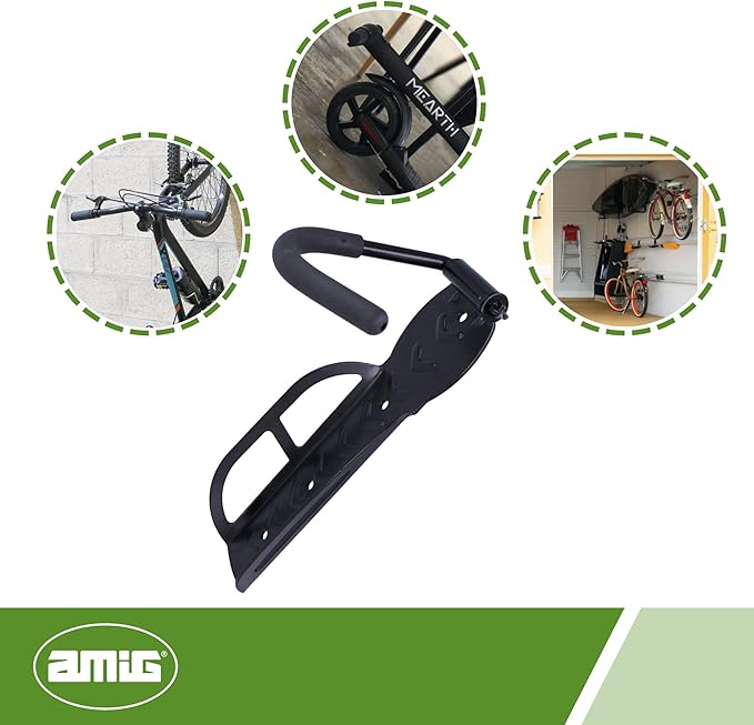 Amig - Folding Bike Hanger | Wall Mount | Steel | Non-Slip Rubber Coating | Load Capacity: 22 kg