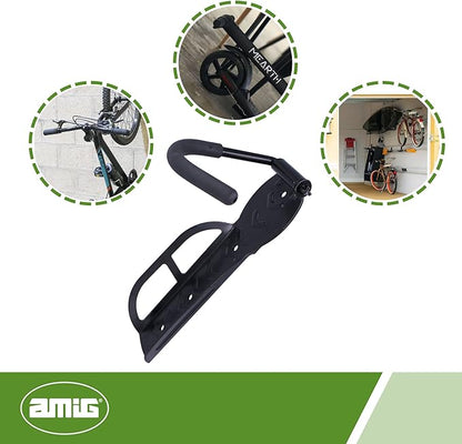Amig - Folding Bike Hanger | Wall Mount | Steel | Non-Slip Rubber Coating | Load Capacity: 22 kg