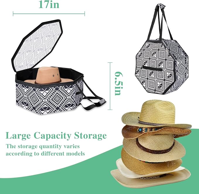Large Hat organizer for Travel and Storage - Portable Cowboy Cap Organizer Case with Handles, Hat Box for Women Storage and Large Cap Bag for Men Carry (White)