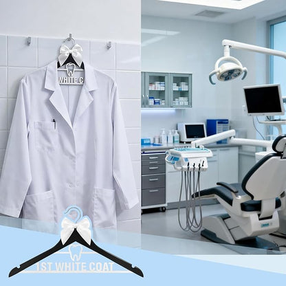 Bucherry First White Coat Hanger Dental Gift Hanger with Bow 1st White Coat Ceremony Dental Dentist Assistant Hygienist Graduation Gifts New Nurse Doctor Pharmacist Phd for College Med Graduation