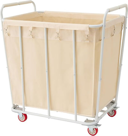 Hoctieon Large Laundry Cart with Wheels, 400L Heavy Duty Laundry Basket Organizer, Rolling Hamper Sorter for Clothes Storage, Industrial Dirty Clothes Hamper for Home & Hotel, Beige