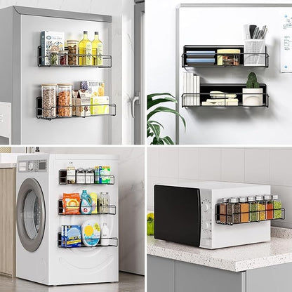 Mystozer 6 Pack Magnetic Spice Rack Organizer, Space Saver for Refrigerator and Whiteboard, Metal Fridge Shelf for Kitchen and Classroom Refrigerator Organizers and Storage Spice Rack Shelf (Black)