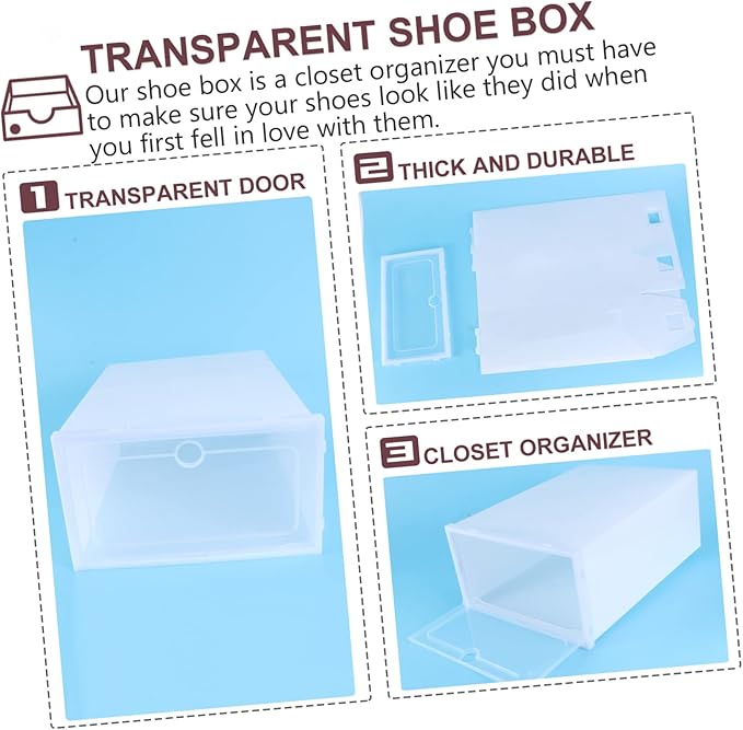6pcs Stackable Transparent Shoe Storage Box Thicken Plastic Container for Organized Closet Entryway Bedroom s White