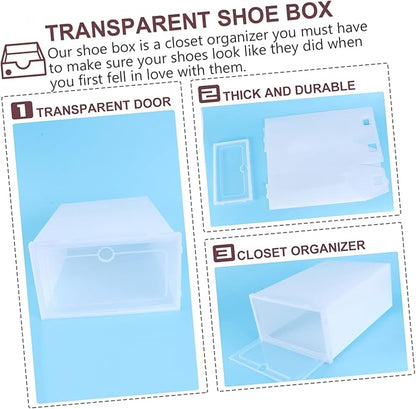 6pcs Stackable Transparent Shoe Storage Box Thicken Plastic Container for Organized Closet Entryway Bedroom s White