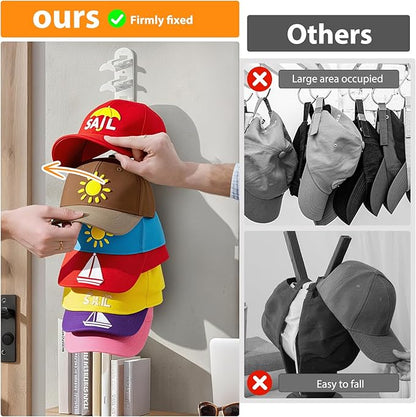 2 Pack Hat Hook Organizer for Baseball Caps, Hat Hanger Holder for 20 Caps, Wall Hat Rack with Strong Adhesive, Multilayer Cap Storage Hooks for Closet Door and Bedroom (Style B-White)