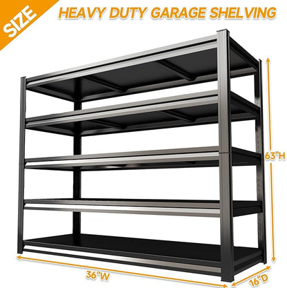 Heavy Duty Garage Shelving Unit, 5-Tier Adjustable Metal Storage Shelves, 3000LBS Utility Rack Shelf for Garage & Basement,Tool Organization, Warehouse, Pantry Closet, Kitchen, 36" W, Black