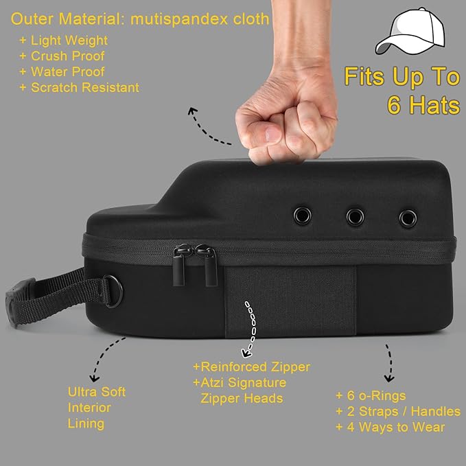GERMUN Hard baseball hat case, Hat Carrier Travel Case with Adjustable Shoulder Strap, Hat cap case for 6 Baseball Caps - Perfect for Traveling & At-Home Storage (Black with Pink)