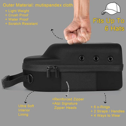 GERMUN Hard baseball hat case, Hat Carrier Travel Case with Adjustable Shoulder Strap, Hat cap case for 6 Baseball Caps - Perfect for Traveling & At-Home Storage (Black with Pink)