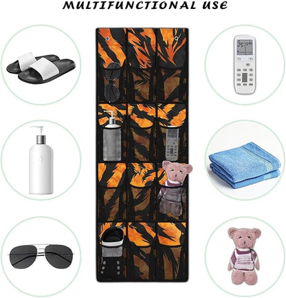 Heavy Duty 12-Pocket Door Hanging Storage Bag, Waterproof Oxford Fabric, Lightweight Foldable and Perfect for Maximizing Space in Any Room, Tiger Skin Stripe