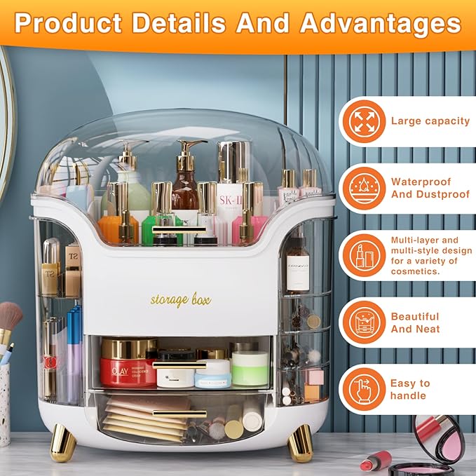 Large Capacity Makeup Organizer Countertop Vanity Organizer for Waterproof and Dustproof Skincare, Multi-Style, Clear