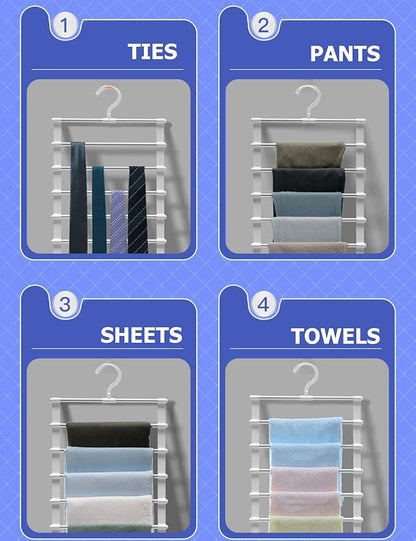 SEVEN LUCKY LIGHT 6 Tier Pants Hangers Space Saving up to 80%, 3 Packs Cloud Ladder Vertical Hangers for Pants, Leggings, Organizers for Apartment & Small Wardrobe Storage, Dorm Room Essentials