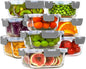 HOMBERKING Glass Food Storage Containers with Lids, [18 Piece] Glass Meal Prep Containers, Airtight Lunch Bento Boxes, BPA-Free & Leak Proof (9 lids & 9 Containers) - Grey