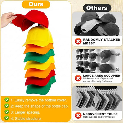 Coopache Hat Organizer for Baseball Caps 2 Pack, Hat Rack for Hanger Wall or Door Ball Cap Storage Holder for 16 Hats Hanging (Black & White, One size)