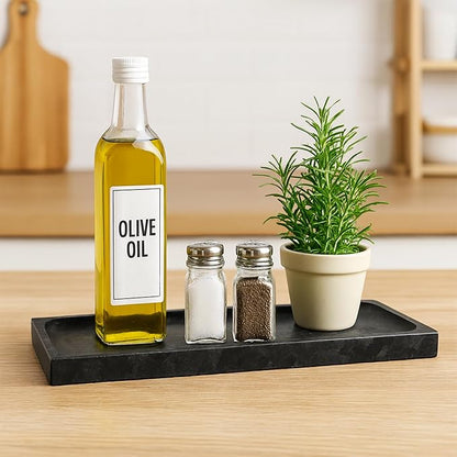 Matte Black Granite Vanity Tray - Natural Stone Rectangular Catchall, 10.6" Decorative Organizer for Bathroom, Entryway, or Desk - Minimalist Display Tray with Unique Veining