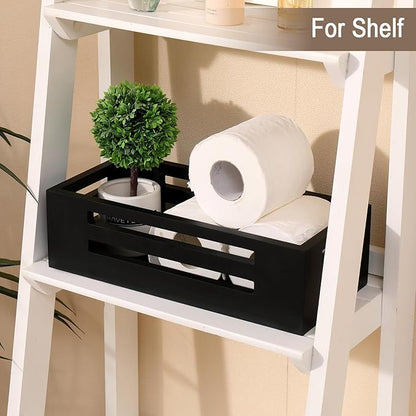 Black Bathroom Basket Wooden Toilet Tank Paper Basket with Handles-Black Decor Box-Home&Bathroom Storage Organizer