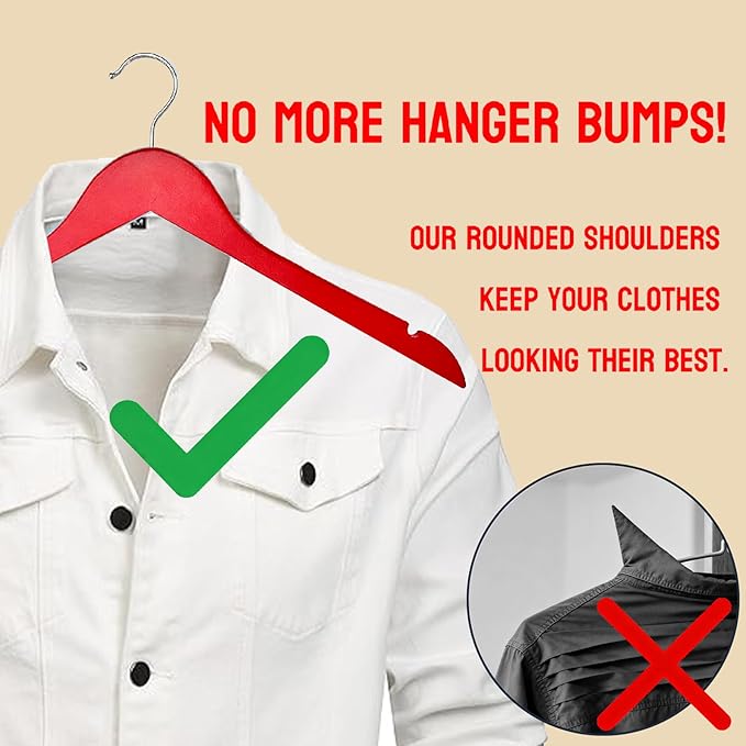 Passionate Red Wooden Hangers 20 Pack for Adults Heavy Duty Non-Slip Clothes Hangers, Colorful Wood Hangers Pack of 20 Sturdy Coat Hangers for Men Women Shirts Pants Coats Assorted Colors (RED)