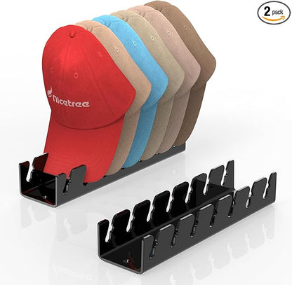 Nicetree Hat Organizer for Baseball Caps, 2 Pcs No Install Acrylic Hat Racks for 14 Baseball Caps Storage, Hat Stand for Caps Display and Organizer for Dresser, Bedroom, Closet, Office