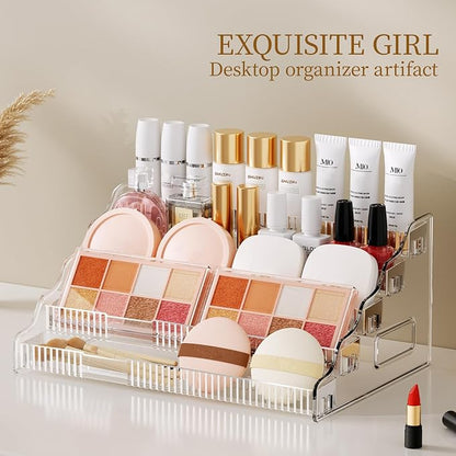 Small Cosmetic Organizer for Vanity & Bathroom Countertop – Aesthetic Mini Makeup Storage Box with Handle, Portable Skincare Display Case for Dresser