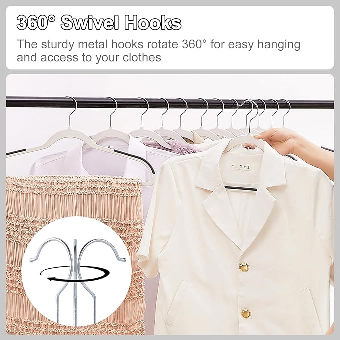 VECELO Non-Slip Clothes Hangers, 25 Pack Heavy Duty Plastic Hangers with 360° Rotating Metal Hook, Space Saving Wardrobe Organizer for Shirts, Coats, Pants, Dresses