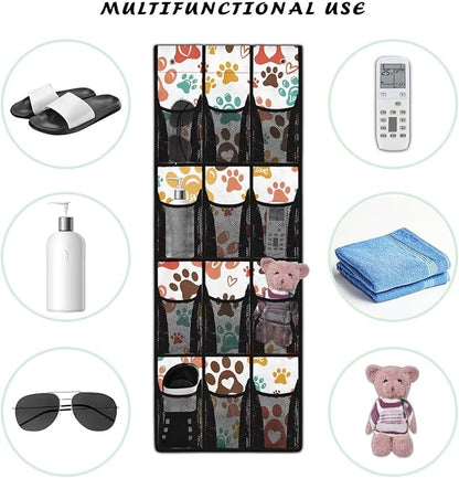 Over the Door Storage Organizer 12 Large Pockets - Heavy Duty Large Capacity for Kitchen, Office, Dorm Rooms,Dog Paws