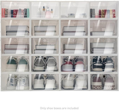 20 PCS Shoe Storage Boxes,Clear Plastic Stackable Shoe Organizer Space Saving Foldable Shoe Rack,Stackable Sneaker Organizer for Closet Bedroom Bathroom utility room, living room (20 PCS)