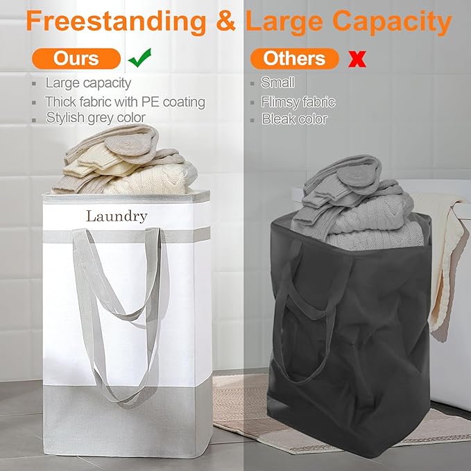 FairyHaus Laundry Basket 78L, 2Pack Laundry Hamper with Easy Carry Handles, Collapsible Laundry Baskets Hampers for Bathroom Clothes Storage Grey