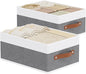 Fabric Clothing Storage Boxes, Storage Baskets with Handles, Cube Organizer Bins for Bedroom Laundry,13 × 9.1 × 5.5 Inch, White and Grey, 2-Pack