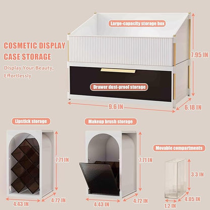 Large Makeup Organizer for Vanity with Brush Holder and Lipstick Display Stand, Countertop Cosmetic Storage with Drawer for Skincare, Nail Polish, Perfume and Eyeshadow Palettes