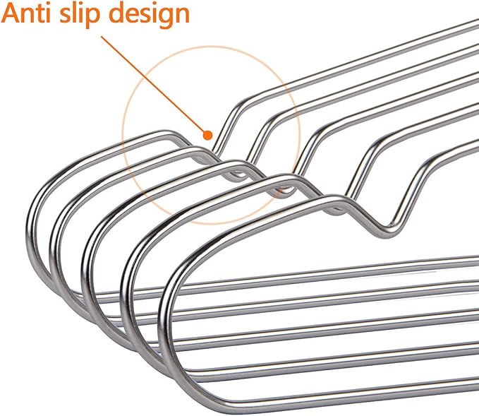 OIKA 30 Pack Heavy Duty Stainless Steel Hangers, Space-Saving Silver Clothes Hangers for Coats, Dresses, Shirts, Slacks with Non-Slip Groove Design, Ideal for Closet/Dorm/Laundry/Outdoor Use