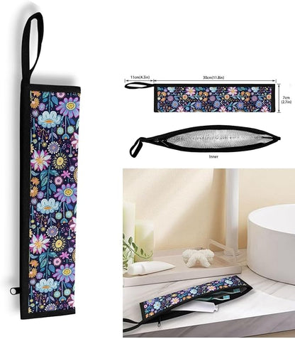 COEQINE Blue Retro Flower Large Utensil Holder Storage Case for Fork Spoon Knife Organizer Outdoor,Retro Lotus Floral Portable Travel Accessories Silverware Case for Lunch Box