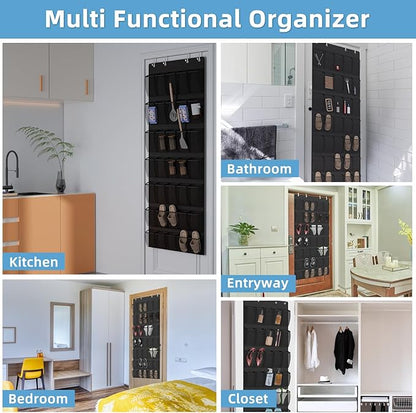 Aisoso Over the Door Shoe Organizer with 35 Large Breathable Mesh Pockets and 4 Metal Hooks Space Saving Hanging Storage Holder for Men's and Women's Shoes, Accessories, Black