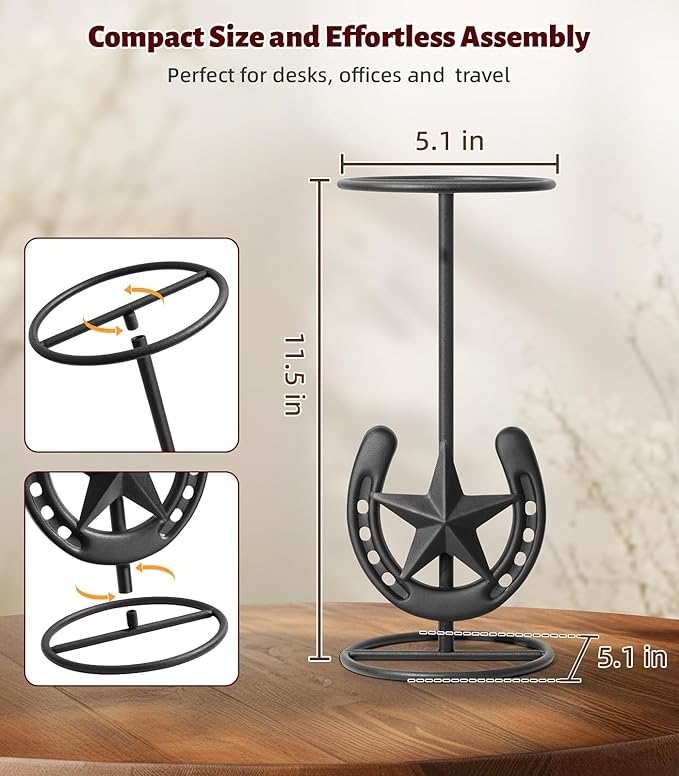 Cowboy Hat Stand, Hat Display Stand Tabletop, Western Horseshoe Decor, Cowboy Hat Rack, Cowboys Gifts for Men, Western Stuff, Desk Hat Rack for Fedora, Sun Hats, Straw Hats, Iron, Black, 2 Packs