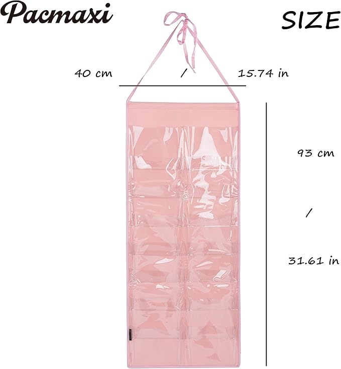 Hanging Padded Headbands Storage Organizer for Women Lady, Girl Wide Knotted Headband Holder with 16 Clear Pockets, Fashion Turban Velvet Hair Head band Hoop Display Stand. (16 slot,felt,pink)