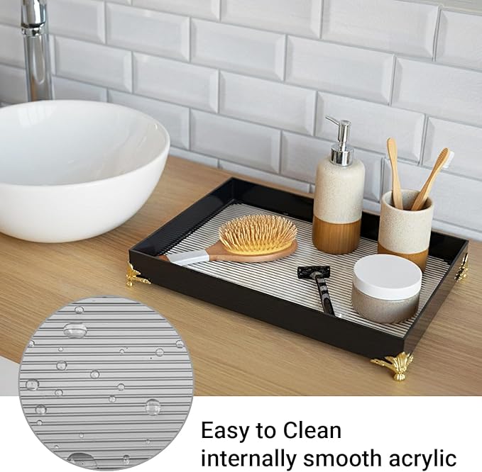Large Bathroom Vanity Tray for Countertop,Acrylic Soap Organizer Tray for Home Decoration,Jewelry Organizer (11.8''x7.9''x1.2'')