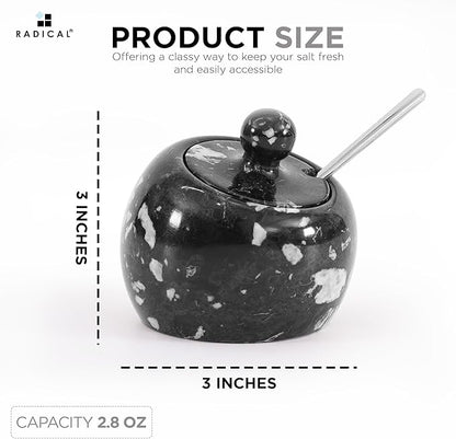 Radicaln Marble Salt Cellar with Lid 3" Inch Black Table Salt Container & Sugar Bowl For Kitchen Countertop, Ideal Salt Dish & Salt Jar for Celtic Salts