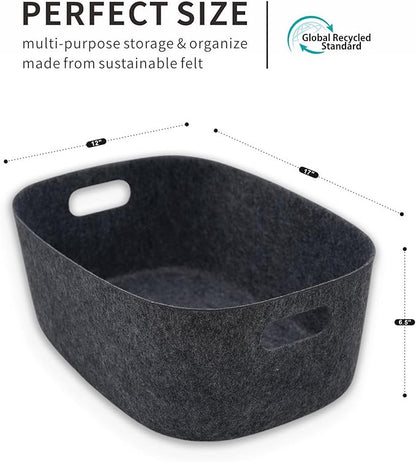 Welaxy Large Felt Storage Basket with Handles, Carbon Open Bin for Shelves, Books, Toys, Laundry & Home clutter-free interiors (Charcoal)
