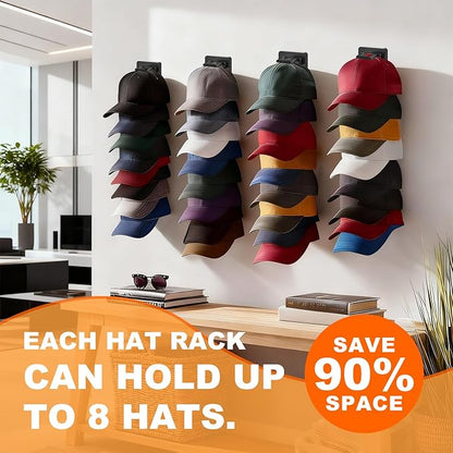 1 Pack Hat Organizer for Baseball Caps, Hat Rack for Wall, Strong Adhesive & Screw-in Cap Holder hat hangers for Closet Door & Bedroom