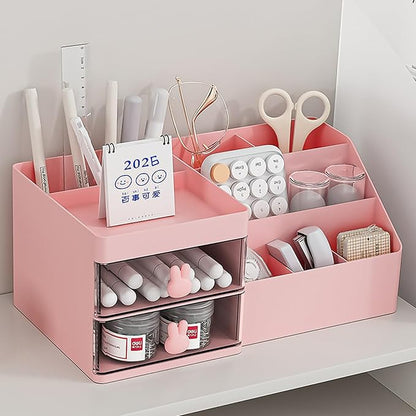 Makeup Organizer with Drawers, Cosmetic Storage for Dresser Vanity and Bathroom Countertop, for Kids Family, Toothpaste Holder for Bathroom Vanity Organizer Storage (Pink)