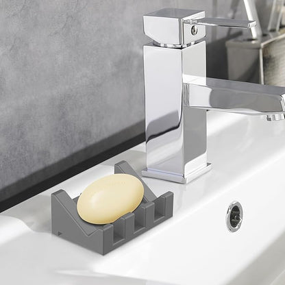 Silicone Soap Holder Self Draining Waterfall Drying Tray,Soap Dish for Shower Wall with Draining Easy to Clean and Store(3PCS), 3.8 x 2.8inch, 3*Dark Gray