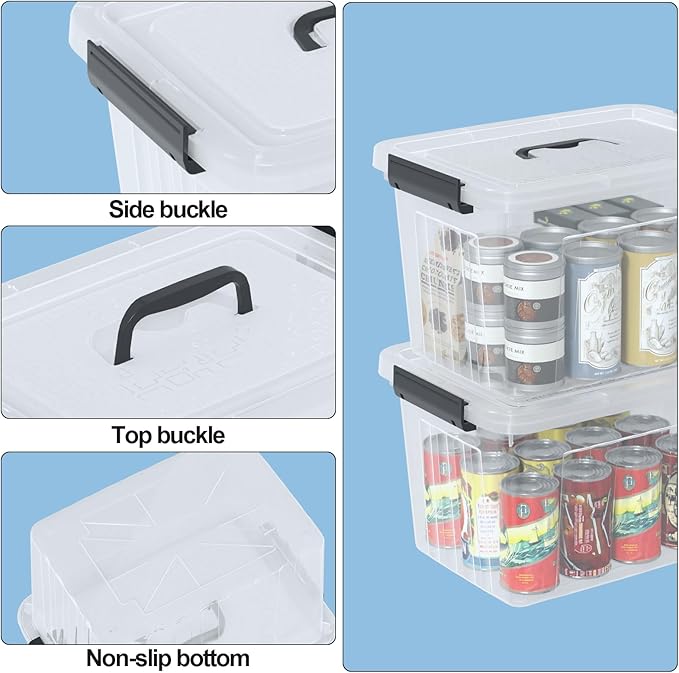 12 Quart Clear Storage Bins with Latching Lids, Stackable Plastic Containers with Handles for Organization, 6-Pack