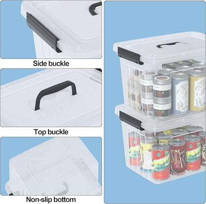 12 Quart Clear Storage Bins with Latching Lids, Stackable Plastic Containers with Handles for Organization, 6-Pack